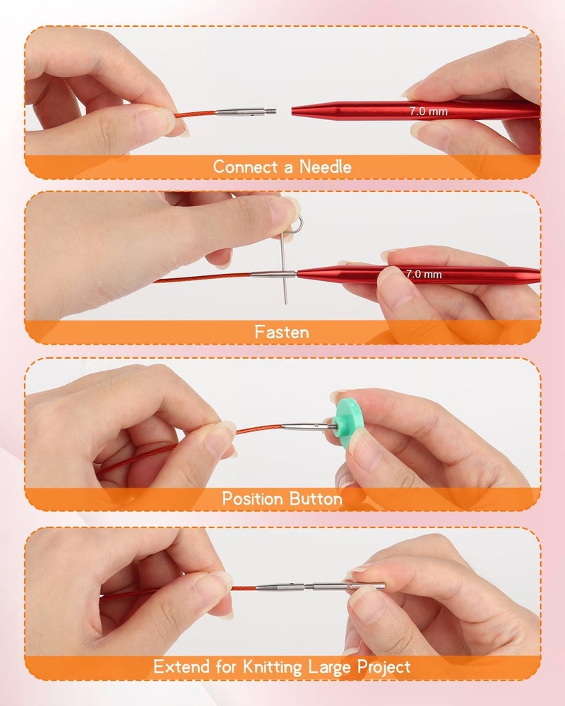 Aeelike Interchangeable Knitting Needle Set with Circular Cable for Crafters, 13 Circular Knitting Needles with 4 Cable, 3-10 mm Aluminum Knitting Needles for Beginner, DIY Crafts, Red Needle Set - Image 4